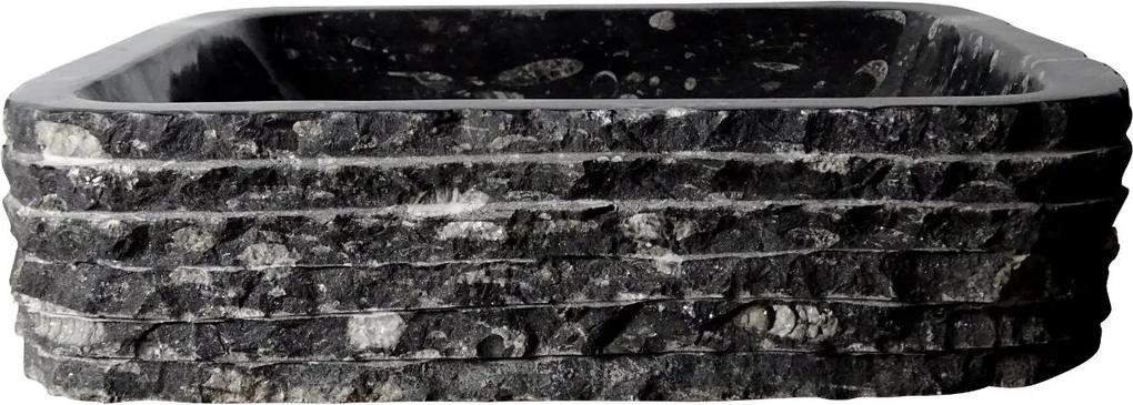 Zwart marmeren waskom | Eeuwenoud Orthoceras Fossiel | 43 x 46 x 11 cm