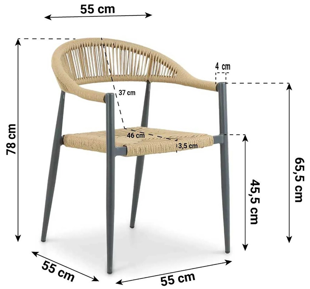Tuinset 4 personen 90 cm Aluminium/Rope Taupe De Laan Projects