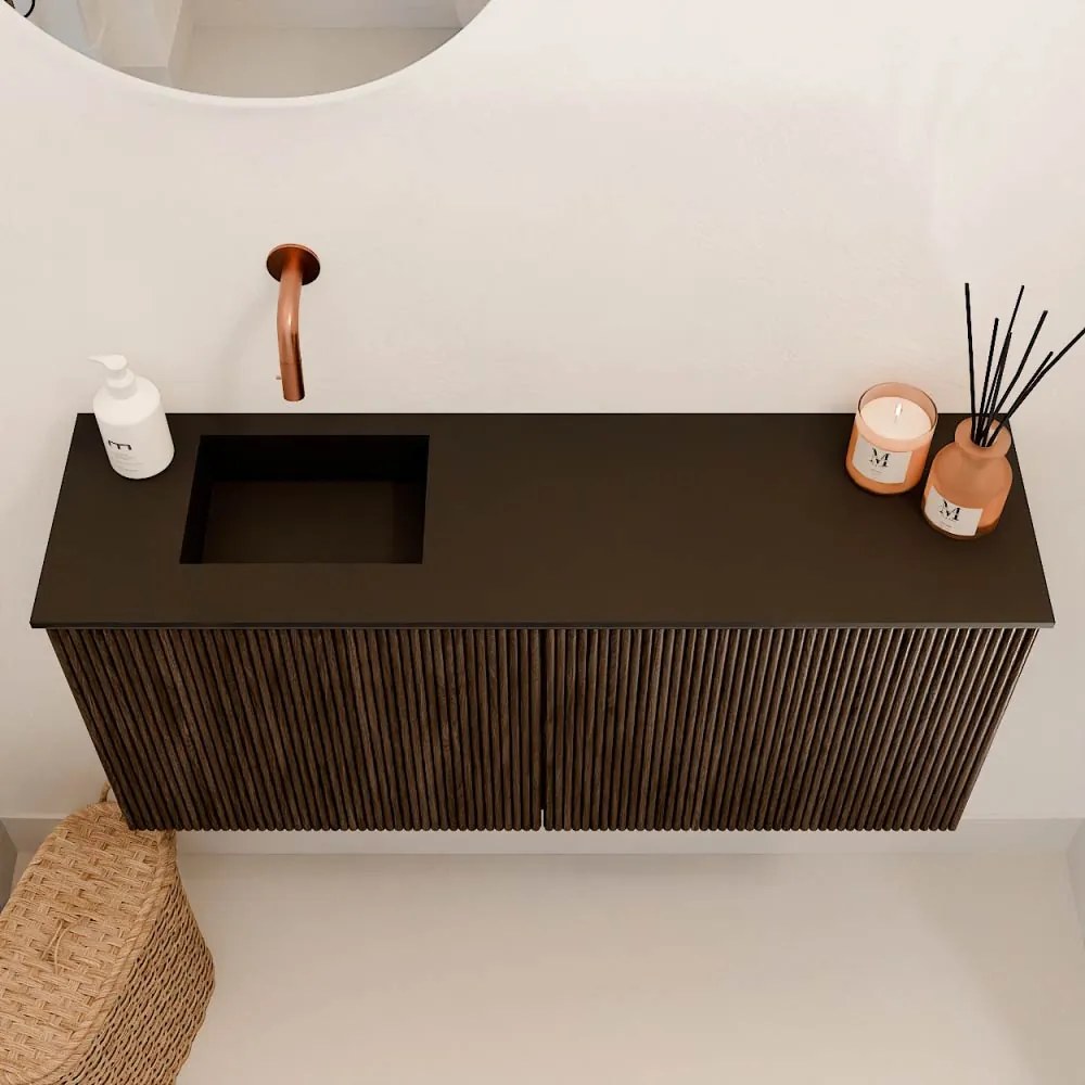 Mondiaz Joya 90cm toiletmeubel walnut met wastafel faye links zonder kraangat urban