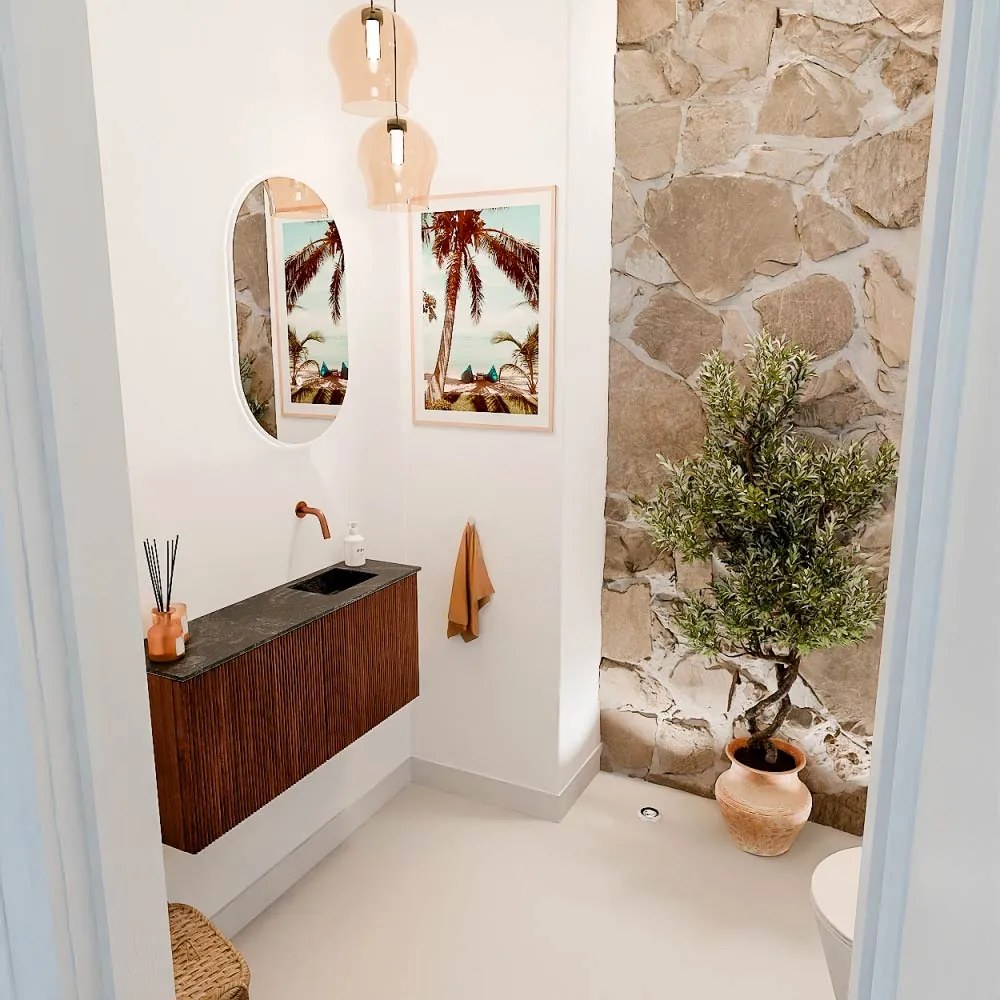 Mondiaz Joya DLux 90cm toiletmeubel ruby met wastafel faye rechts zonder kraangat lava