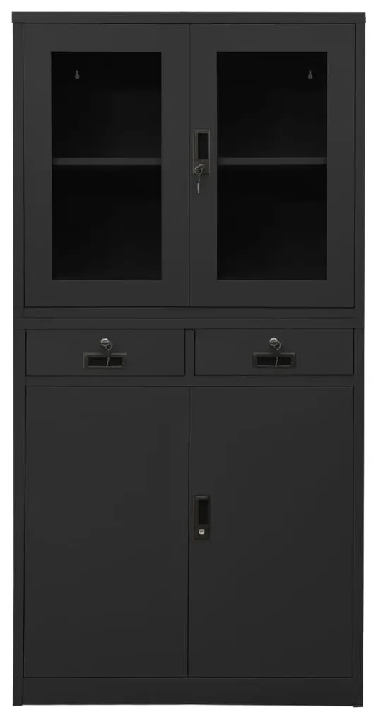 vidaXL Kantoorkast 90x40x180 cm staal en gehard glas antracietkleurig