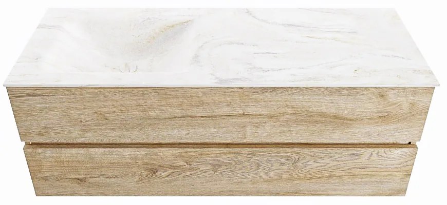 Mondiaz Vica DLux badmeubel 130cm washed oak 2 lades met wastafel ostra links zonder kraangat