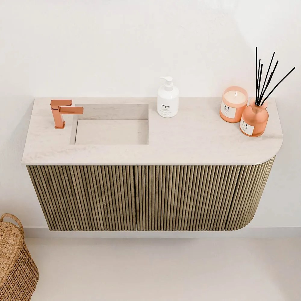 Mondiaz Joya DLux 70cm toiletmeubel ronding rechts dusk met wastafel faye links 1 kraangat meli