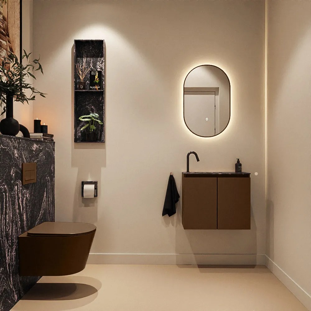 Mondiaz Ture DLux toiletmeubel 60cm rust met wastafel lava links met kraangat