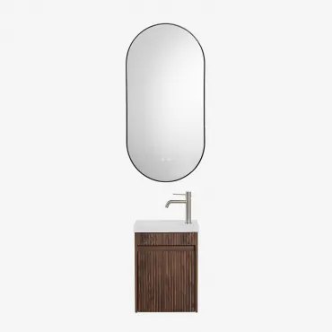 Narek Zwevend Houten Badkamermeubelset Met Geïntegreerde Wastafel Geborsteld Grijs ↑20 Cm Met Aftapkraan Zonder Overloop Orveta & Donker Hout & Ovale