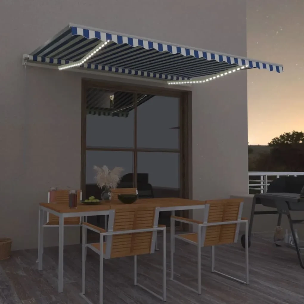 vidaXL Luifel automatisch met LED en windsensor 400x350 cm blauw wit