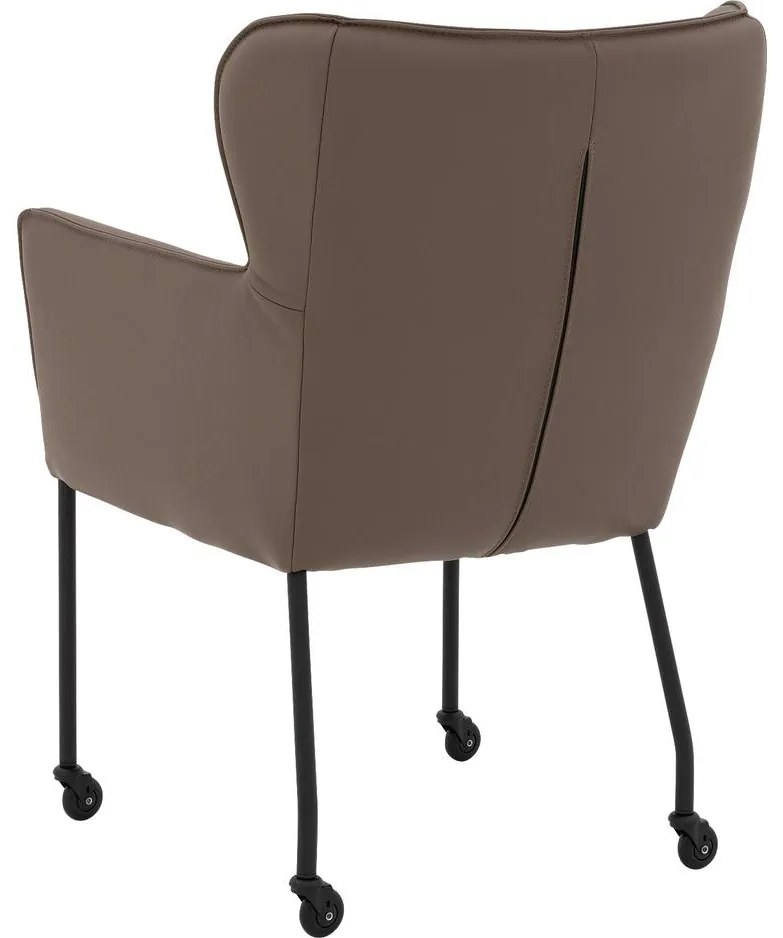 Goossens Excellent Eetkamerstoel Leogang bruin leer met armleuning en Zwart skater wiel met zwarte kapmet wielen, elegant chic