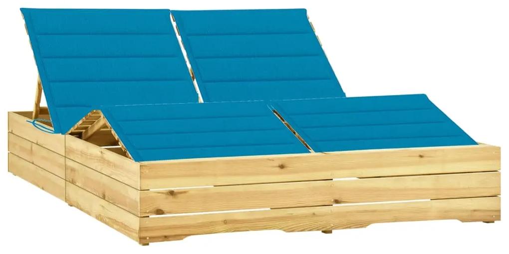 vidaXL Ligbed tweepersoons met blauwe kussens geïmpregneerd grenenhout