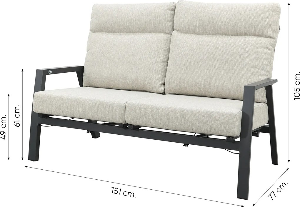 Lagos stoel-bank loungeset 3-delig verstelbaar - Antraciet