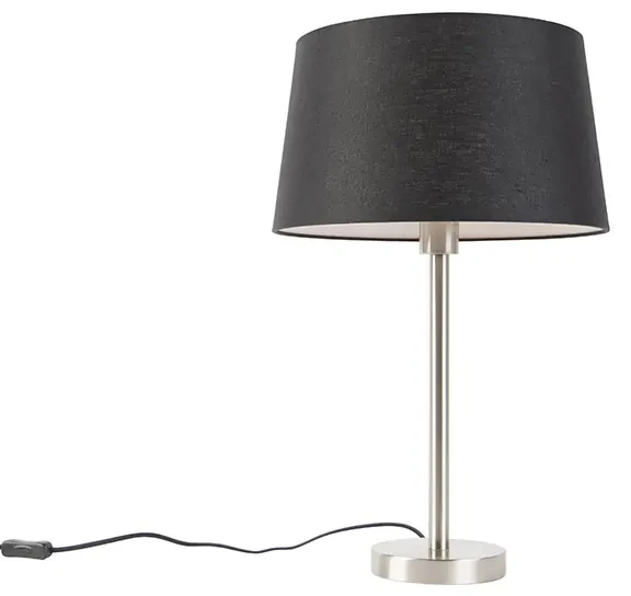 Stoffen Moderne tafellamp staal met zwarte kap 35 cm - Simplo Modern E27 rond Binnenverlichting Lamp