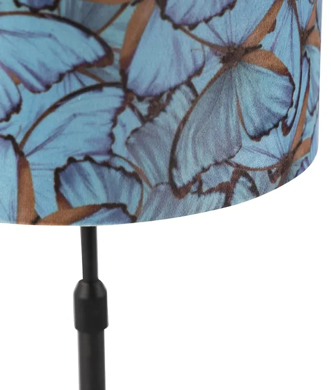 Stoffen Tafellamp zwart met velours kap vlinders met goud 25 cm - Parte Klassiek / Antiek E27 cilinder / rond rond Binnenverlichting Lamp