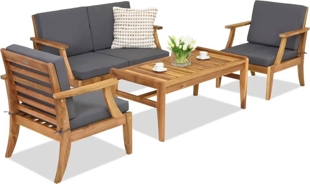 Danang Coffee 4 acaciahouten tuinmeubelen met Garden Point poefs