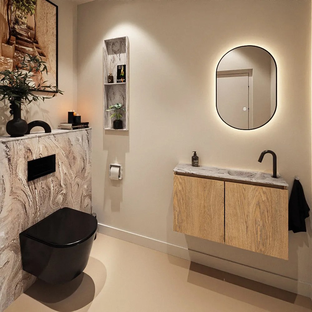 Mondiaz Ture DLux toiletmeubel 80cm washed oak met wastafel glace rechts met kraangat