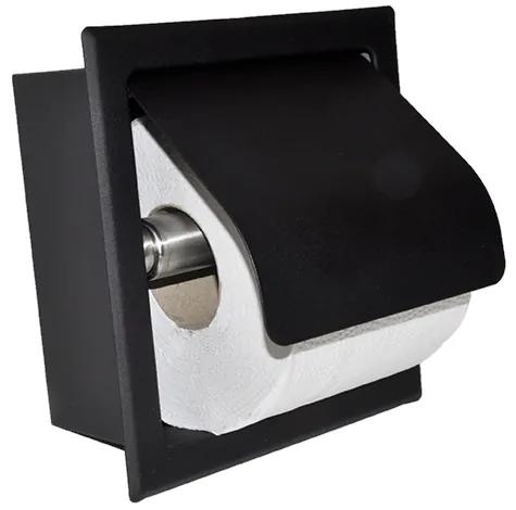 Mueller mat zwarte inbouw toiletrolhouder met klep RVS
