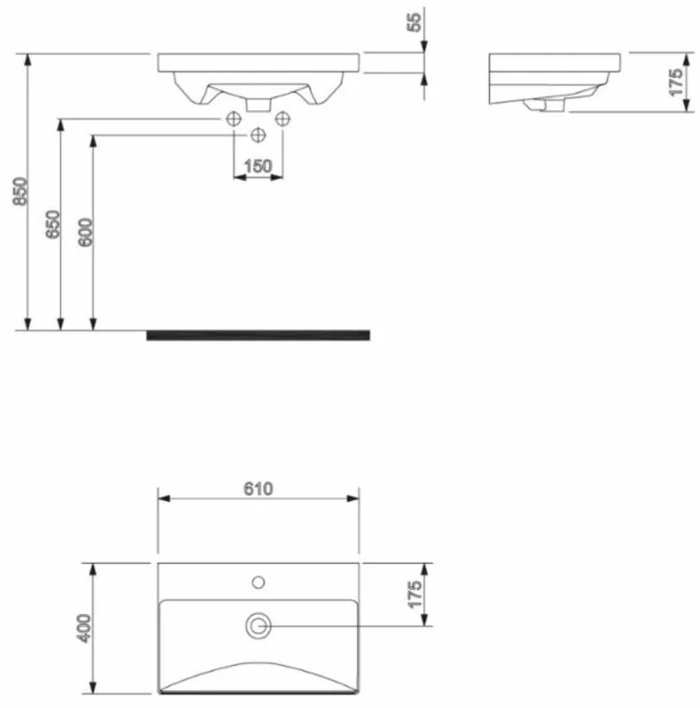 Sanigoods Venice badmeubel 60cm zwart marmer met keramische wastafel met kraangat wit glans