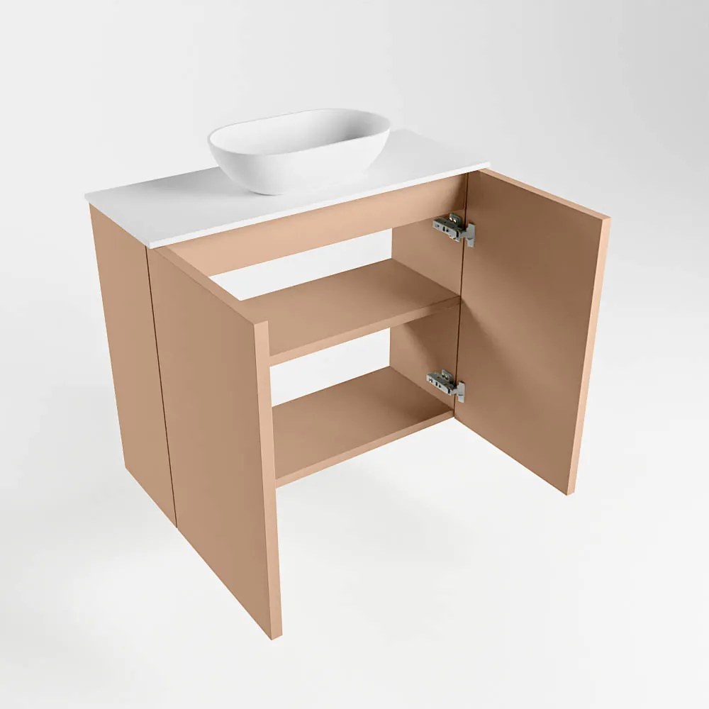 Mondiaz Fowy toiletmeubel 60cm rosee met witte waskom midden en kraangat