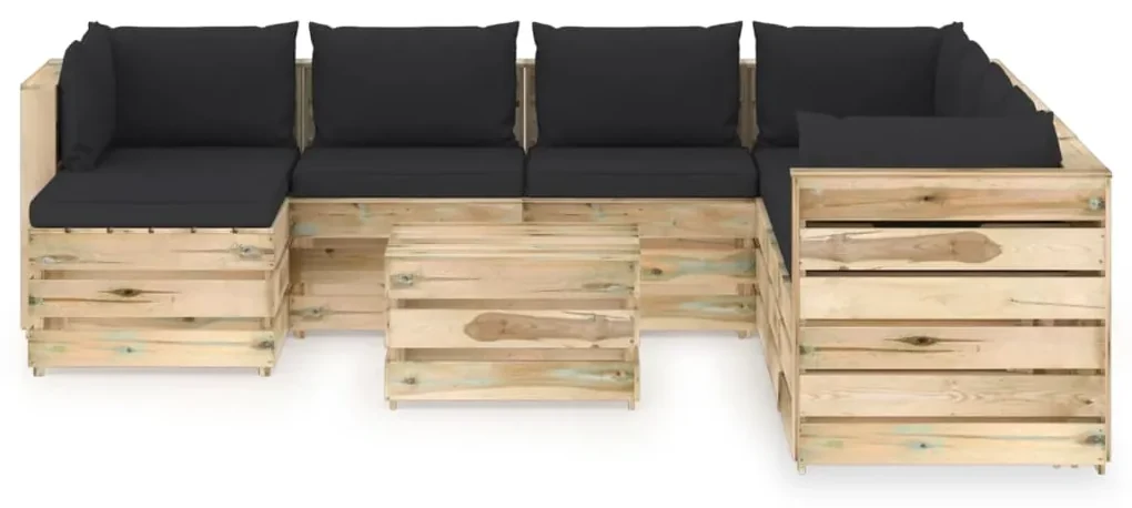 vidaXL 9-delige Loungeset met kussens groen geïmpregneerd hout