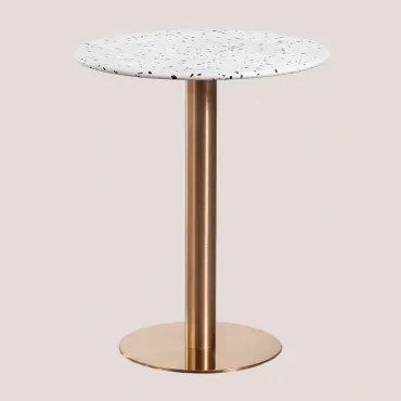 Ronde Bartafel Ø60 Cm In Terrazzo Xiren Ivoor En Zwart Terrazzo - Geborsteld Roségoud - Sklum