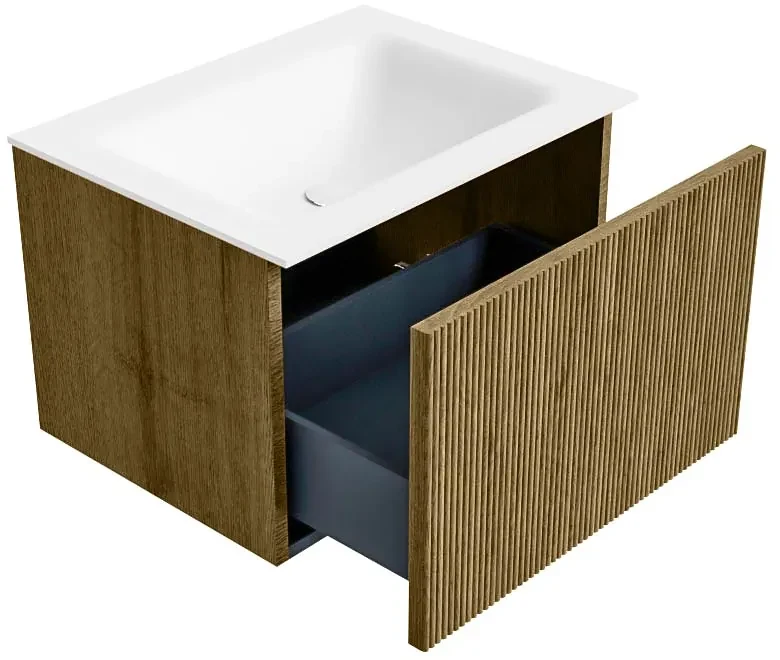 Mondiaz Kurve 60cm badmeubel dusk met 1 lade en wastafel cloud midden 1 kraangat