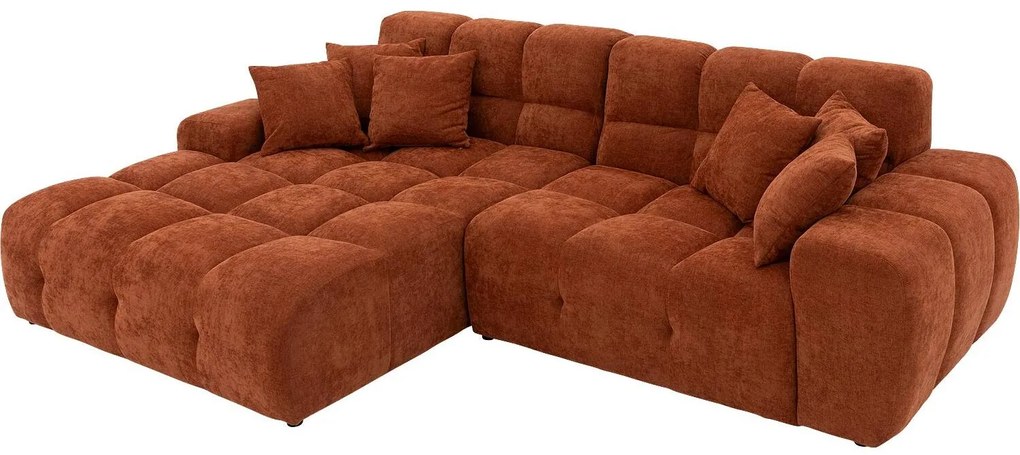 Goossens Excellent Bank Kubus - 40 X 40 Cm Stiksel rood, stof, 1,5-zits, modern design met chaise longue rechts