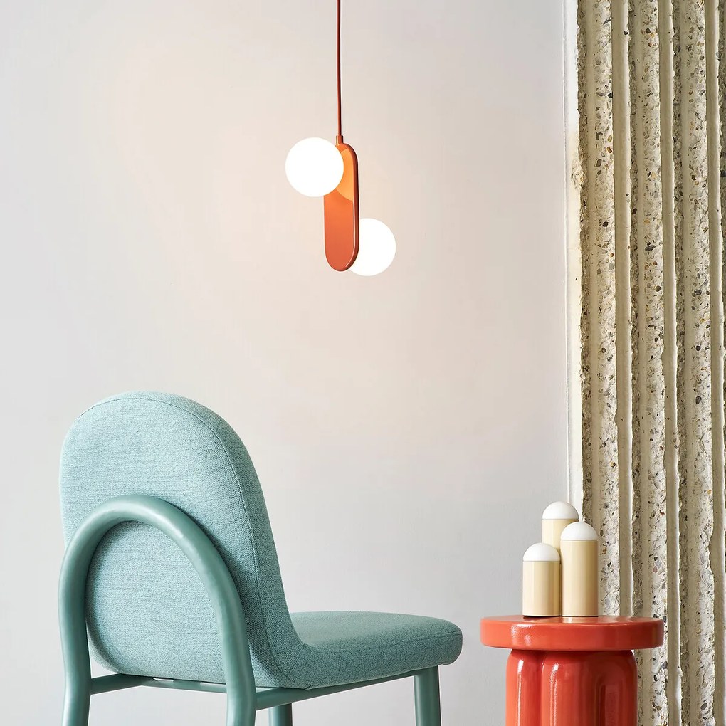 Dubbele hanglamp in ijzermetaal en opaline, Soleo