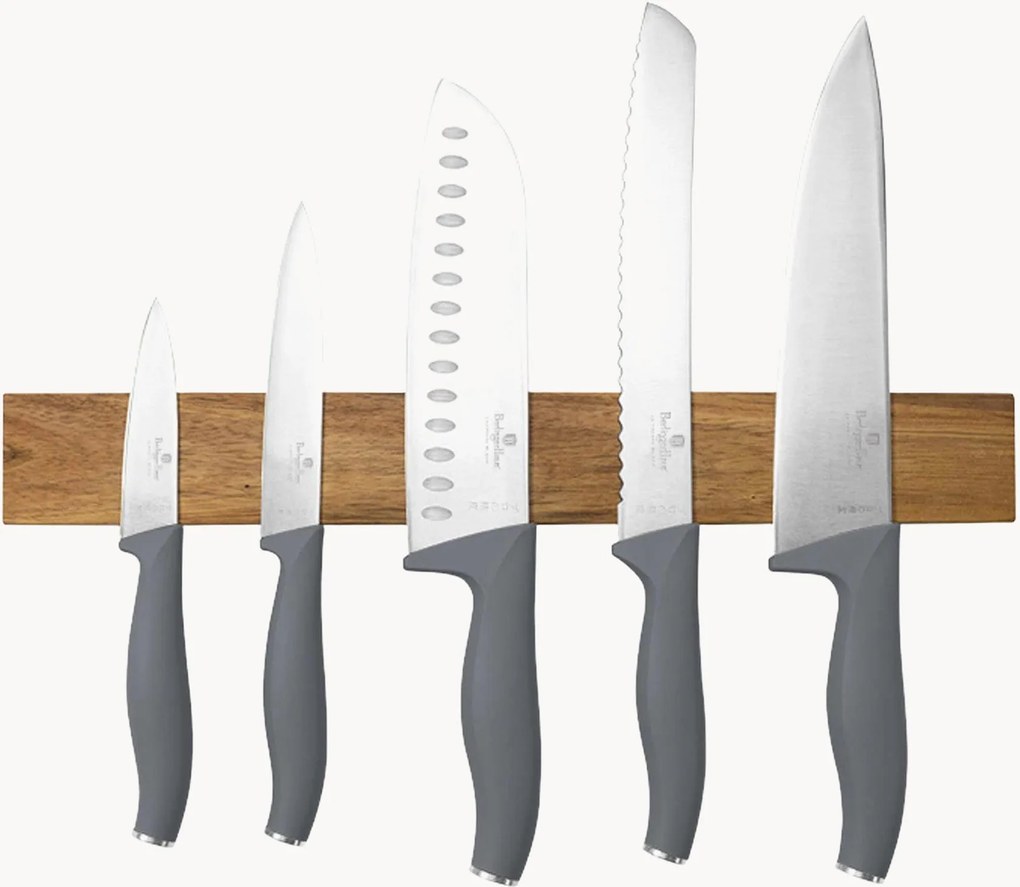 Keukenmessen Aspen met acaciahouten magneetbeugel, 6-delig