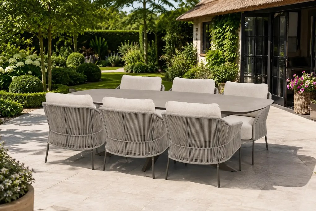 Taste by 4 Seasons Florence low dining set terre met Nevada low dining tafel terre 250 cm * SALE * Tuinset bruin weerbestendig