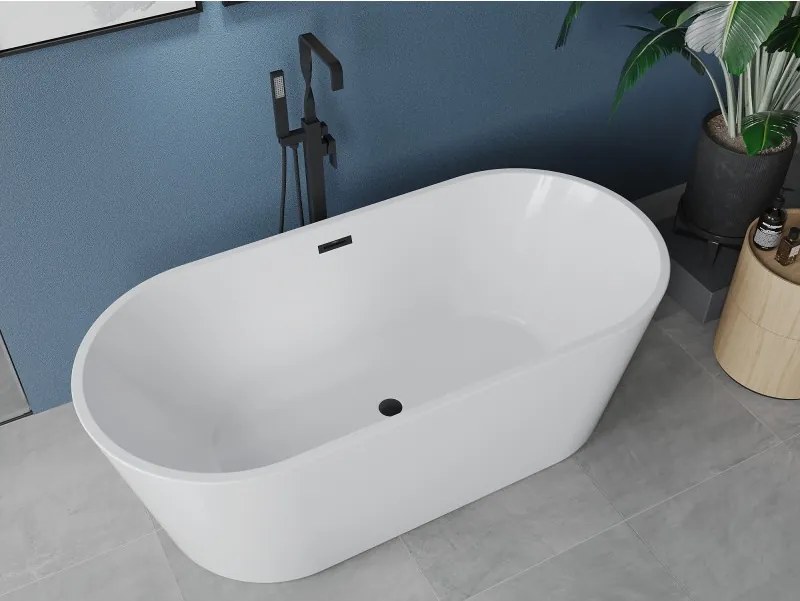 Mexen Luna vrijstaande badkuip 140 x 75 cm, wit, zwarte overloop - 52031407500-70