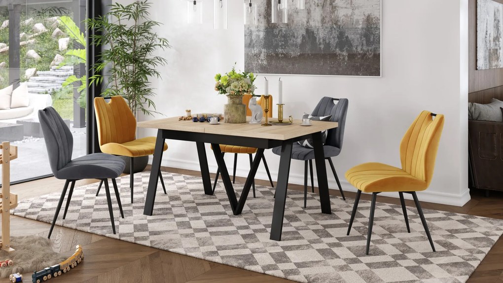 AVERY Sonoma eik/onderkant zwart - LOFT/INDUSTRIËLE TAFEL VOOR WOONKAMER / EETKAMER UITKLAPBAAR TOT 290 cm!