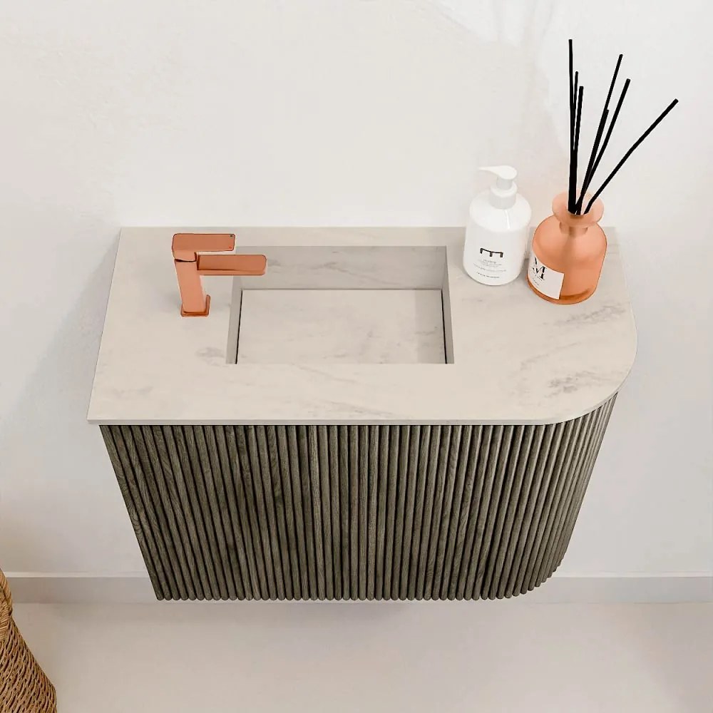 Mondiaz Joya DLux 50cm toiletmeubel ronding rechts shadow met wastafel faye links 1 kraangat opalo