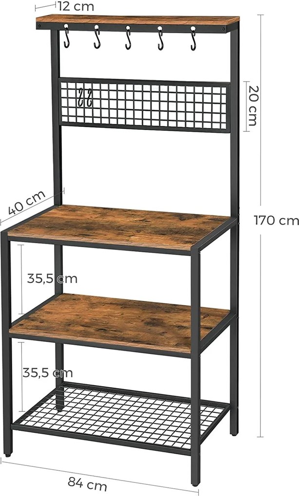 Nancy's Gordons Keukenkast - Keukenrek - Keukenkasten - Staand Rek met Haken en Planken - 84 x 40 x 170 cm