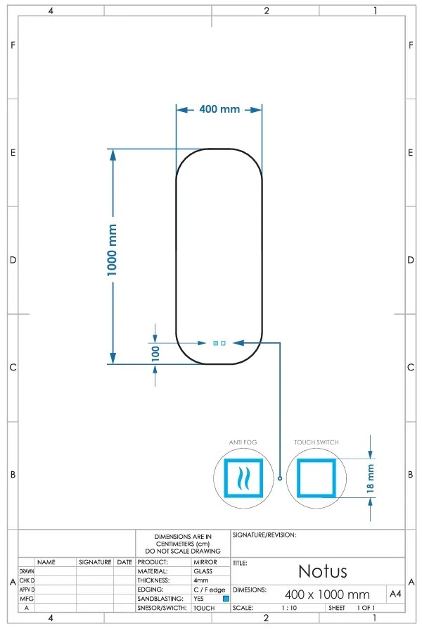 Gliss Design Notus toilet spiegel met LED-verlichting 40x100cm