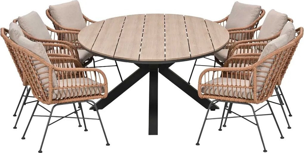 Garden Impressions Lucas tuinset bruin 9-delig - Tulli tuintafel ovaal 280x140 cm