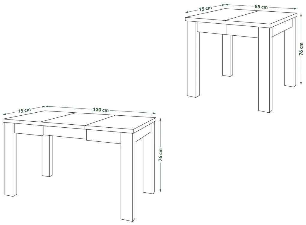 FONTE Eik bruin / Zwart Mat -KLASSIEKE KEUKEN- /WOONKAMERTAFEL 85x75 UITKLAPBAAR TOT 130 cm!