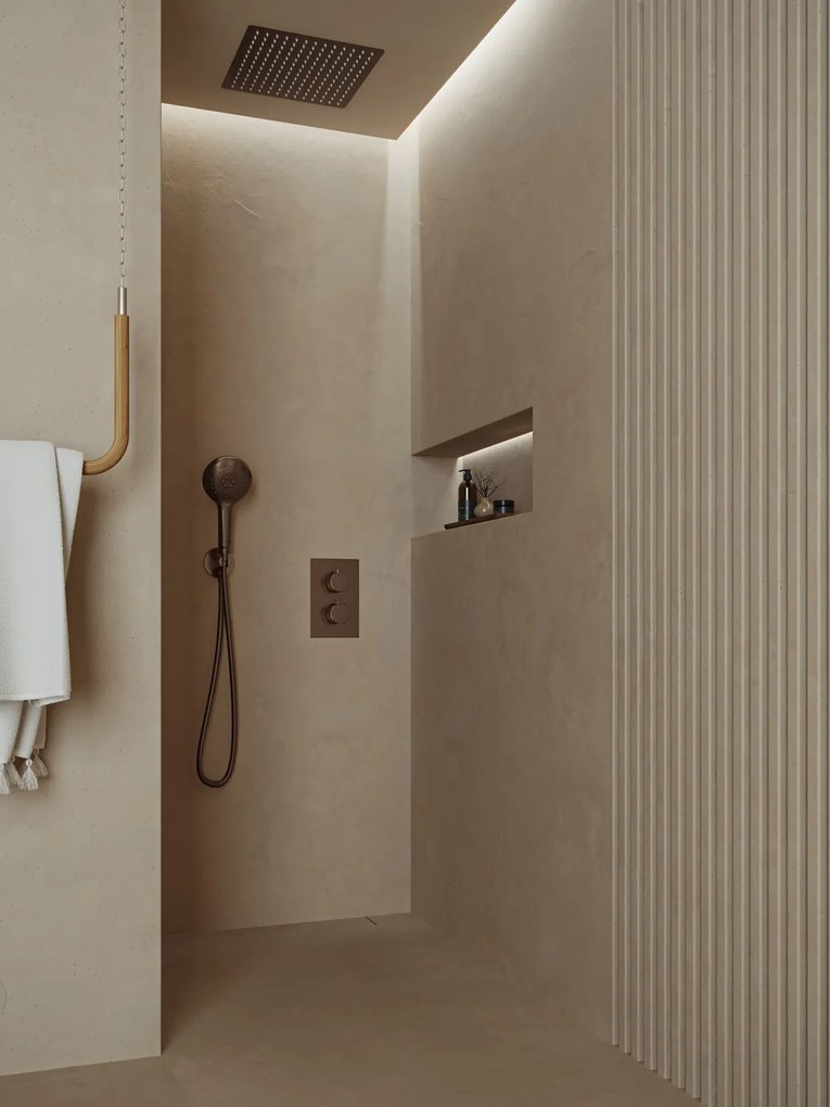 Saniclear Cube inbouw regendouche met inbouw douchekop 30x30cm en 2 standen handdouche verouderd messing