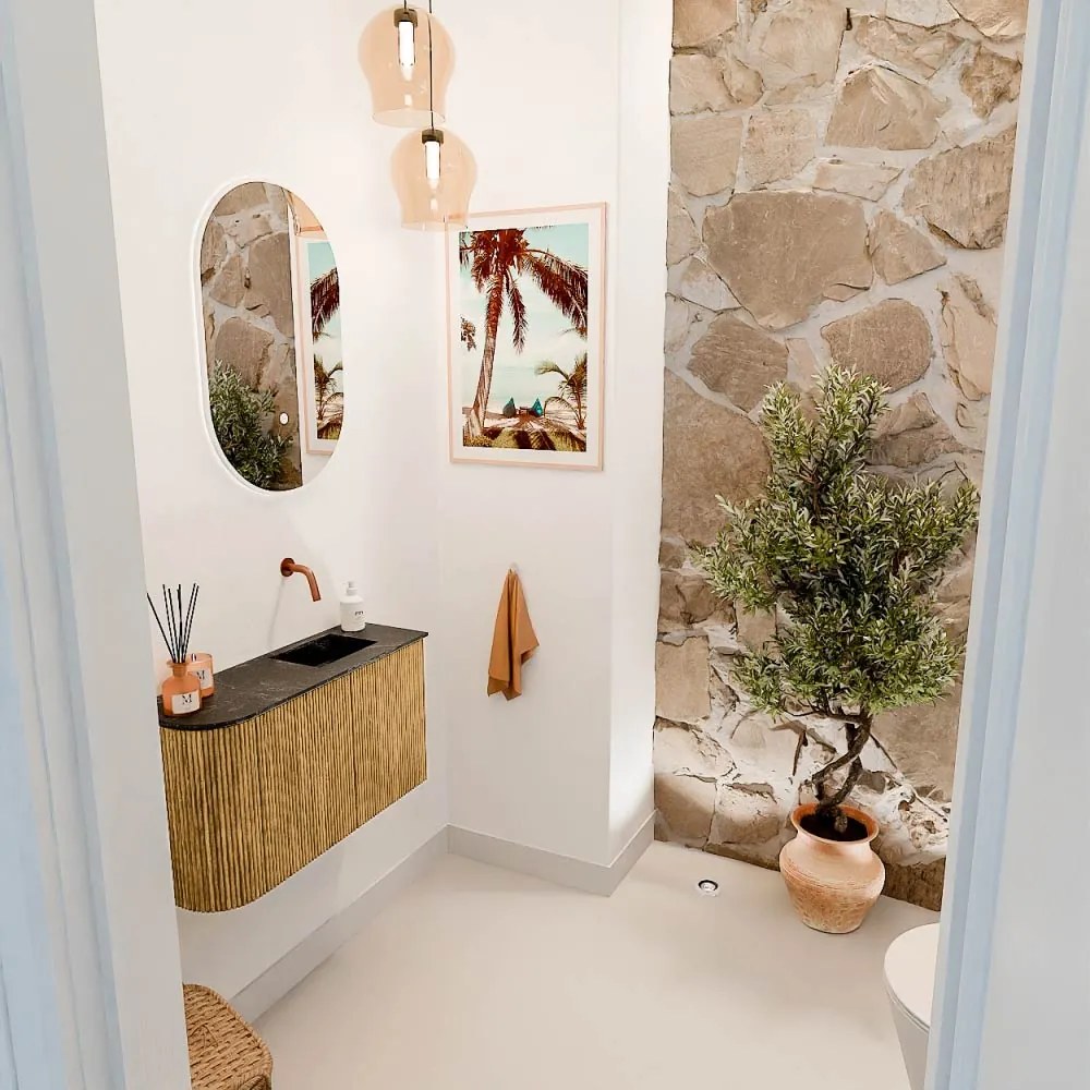 Mondiaz Joya DLux 70cm toiletmeubel ronding links oak met wastafel faye rechts zonder kraangat lava