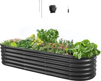 VEVOR Verhoogd Tuinbed, Metaal, 2000x600x420 mm, Plantbed, Groentebed, Plantenbak met Open Bodem &amp; Afgeronde Randen, Bloembed, Kruidenbed, Ideaal voor Groenten, Bloemen, Kruiden &amp; Vetplanten, Ovaal