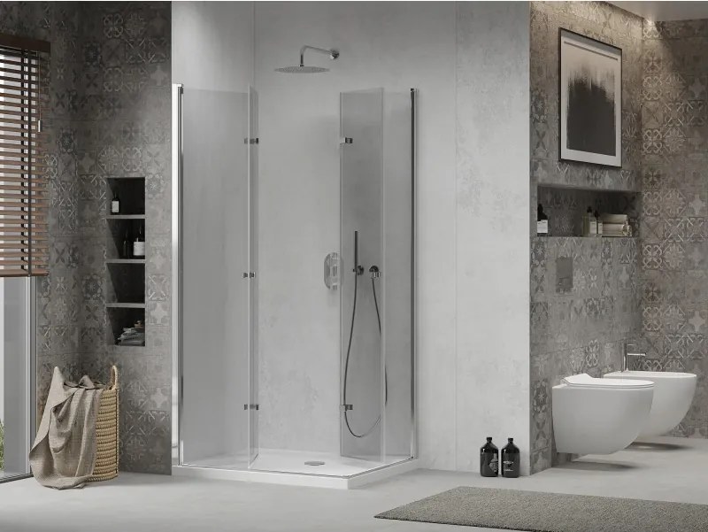 Mexen Lima Duo inklapbare douchecabine 80 x 70 cm, transparant, chroom + Flat douchebak - 856-080-070-01-02-4010