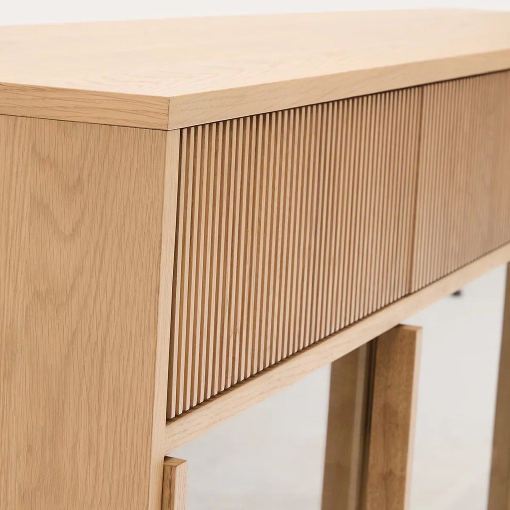 Kave Home Helvine Dressoir Eiken Met Glazen Schuifdeuren - 200x40x80cm.