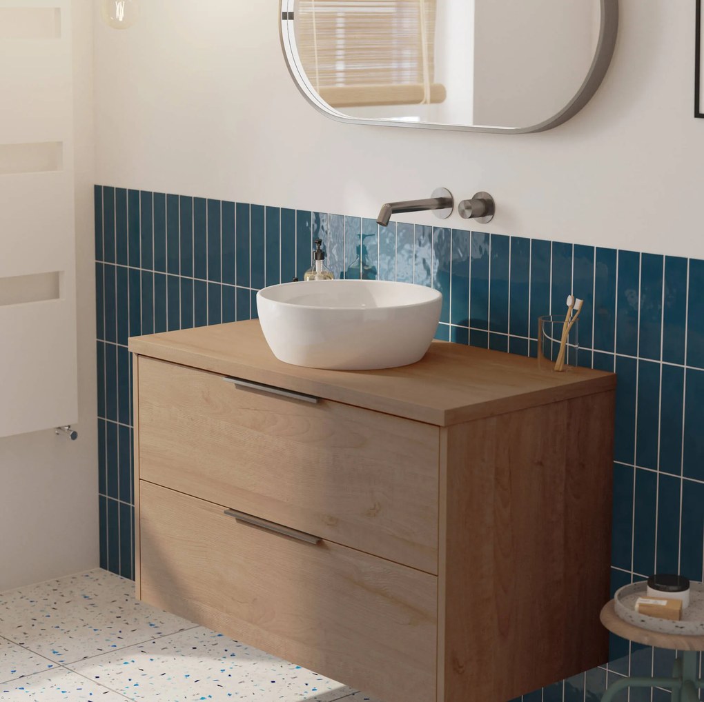 Saqu Lima badmeubel incl. keramische waskom 100x51x76cm toffee – geborsteld zwarte greep