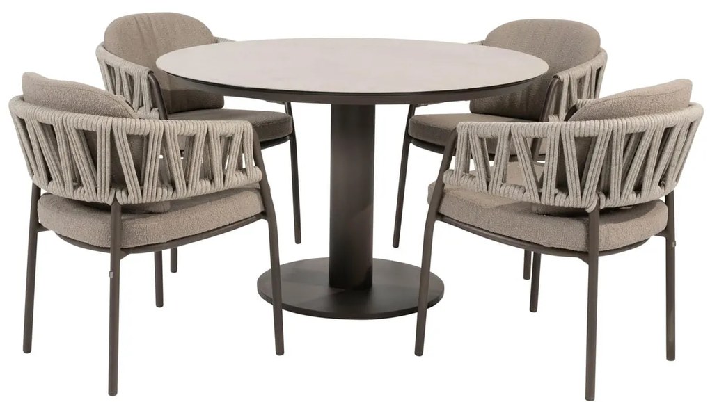 Taste by 4 Seasons Calma tuinset terre met Sarah tafel 120 cm Tuinstoel bruin weerbestendig