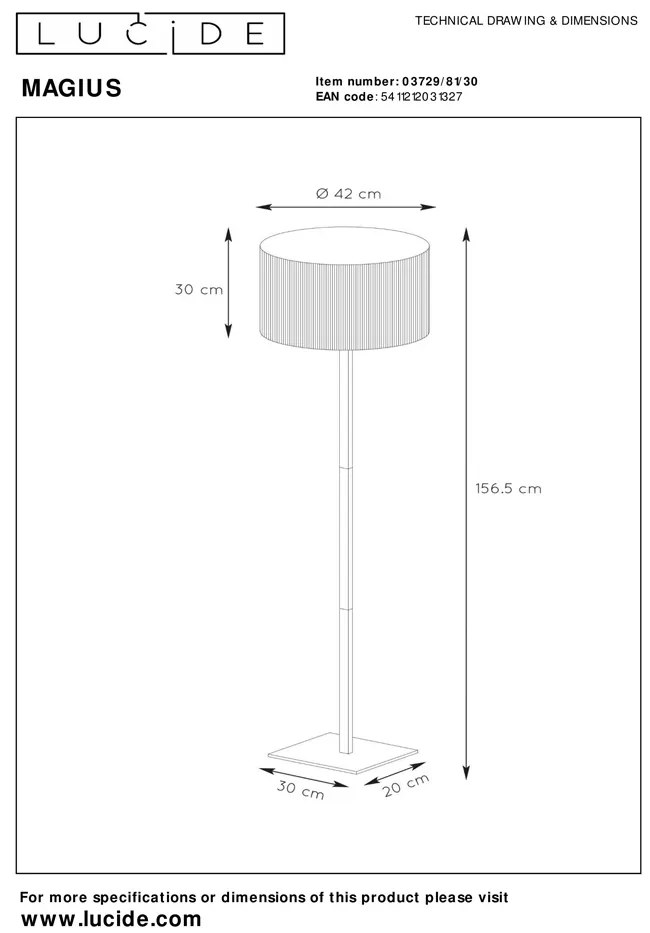 Lucide Magius vloerlamp 42x156cm E27 zwart mat