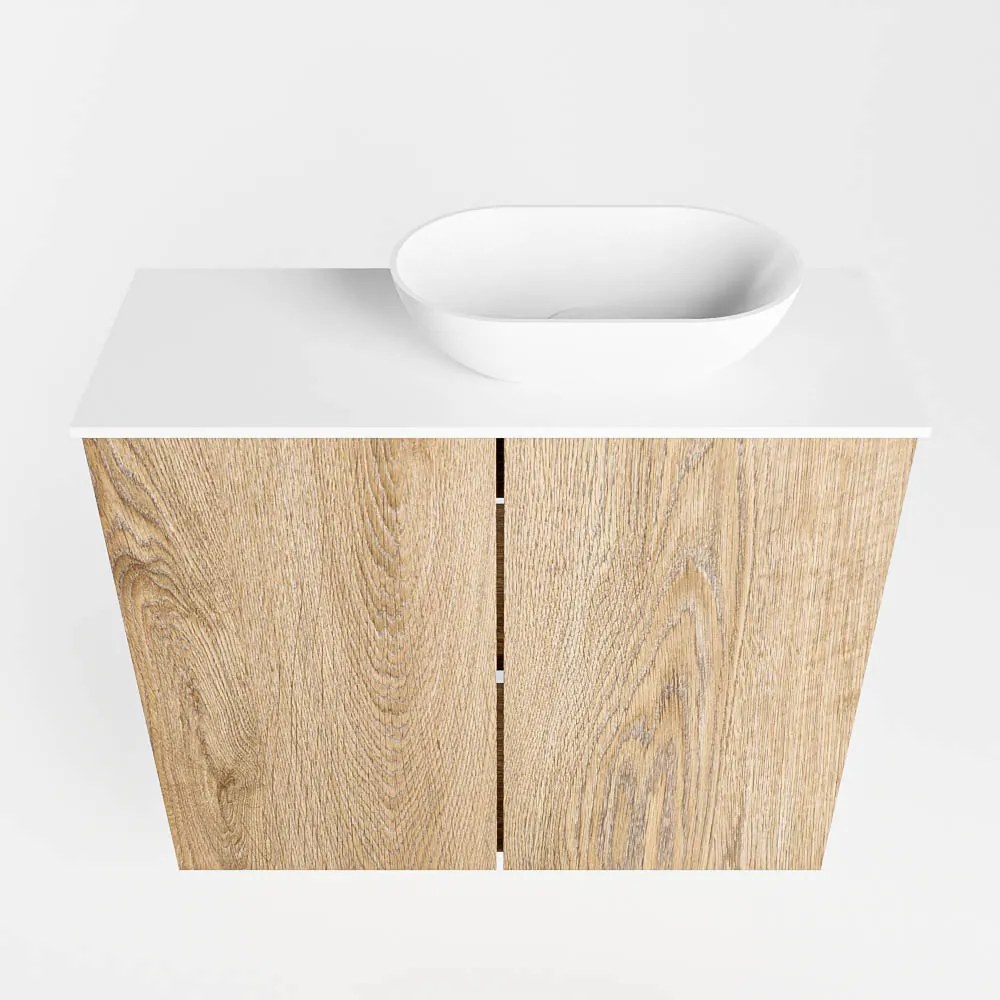 Mondiaz Fowy toiletmeubel 60cm washed oak met witte waskom rechts en kraangat