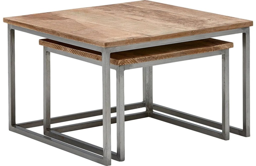 Goossens Salontafel Kay vierkant, hout mango bruin, urban industrieel, 65 x 42 x 65 cm