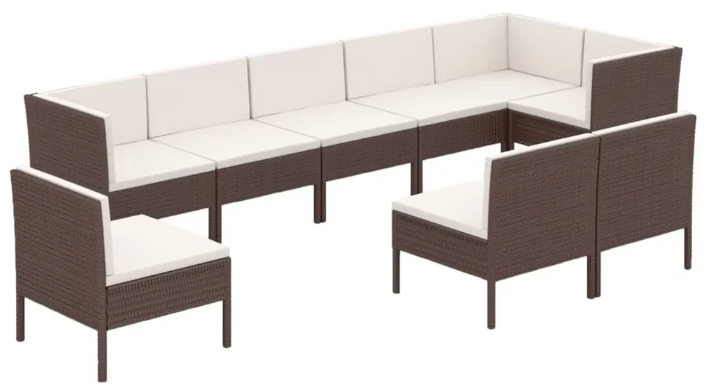 vidaXL 9-delige Loungeset met kussens poly rattan bruin