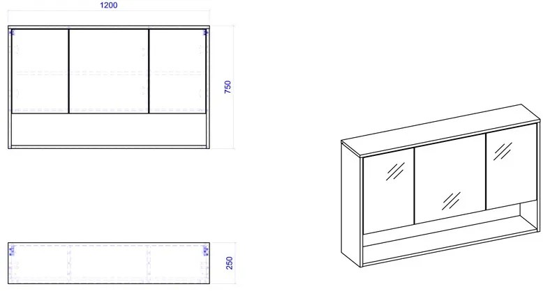 Comad Borneo Cosmos 843 FSC spiegelkast 120cm eiken/grijs