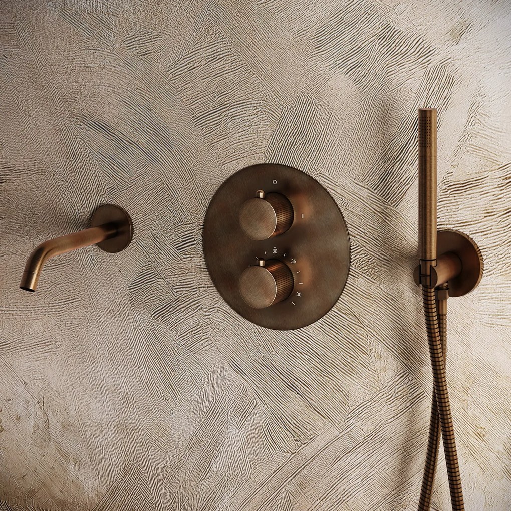 Saniclear Antique Stripes rond inbouw thermostaat met inbouwdeel verouderd messing