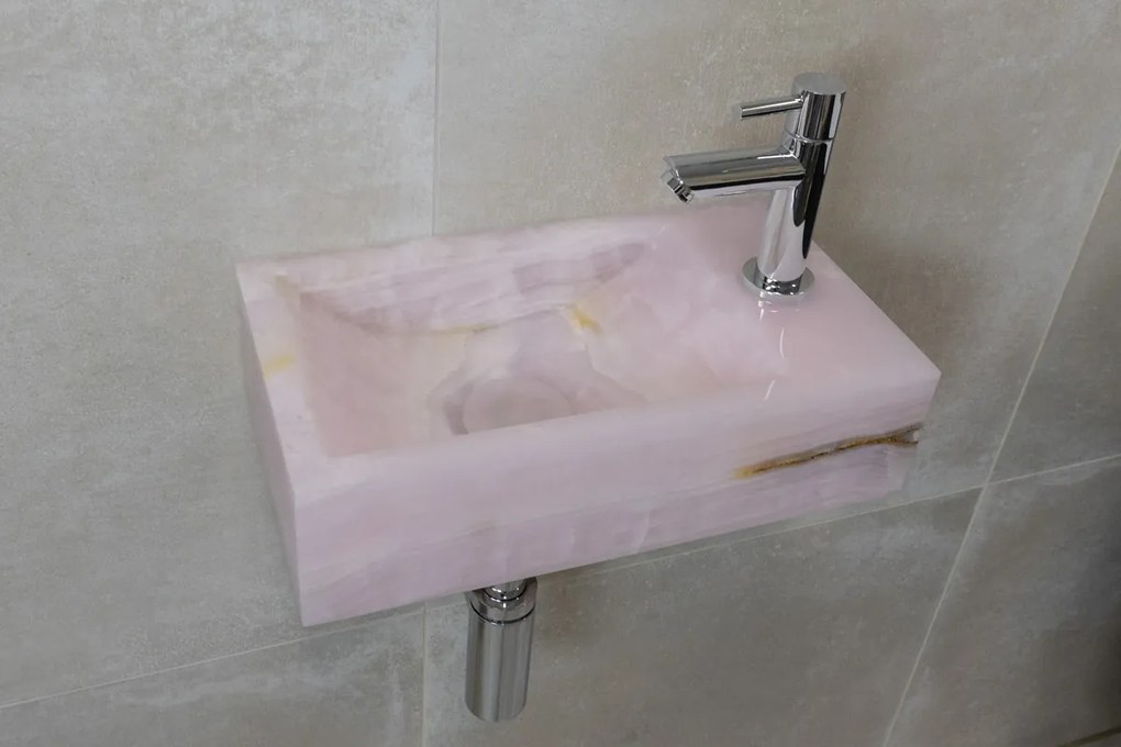 Saniclear Pink Onyx fonteinset met rechte kraan in chroom