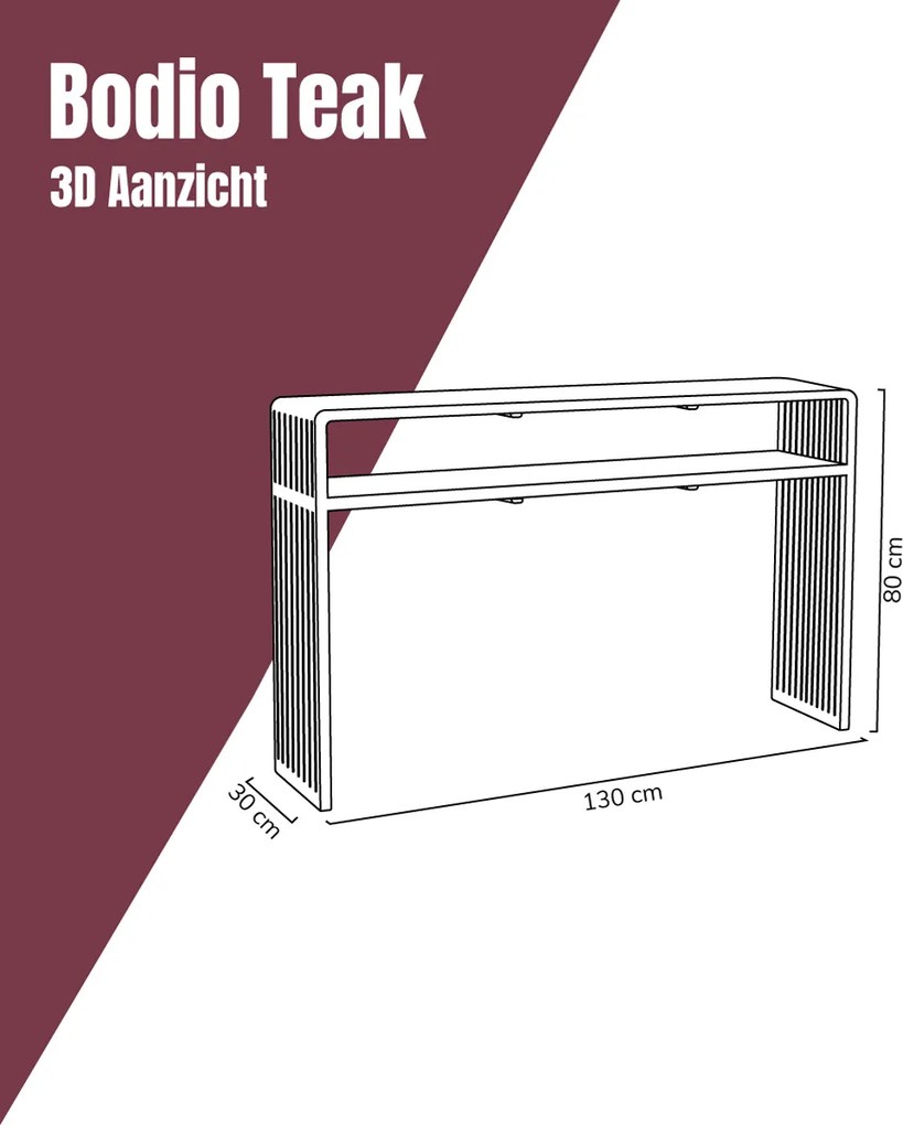 Wandtafel Zwarte Teak Latjes - 130 X 30cm.
