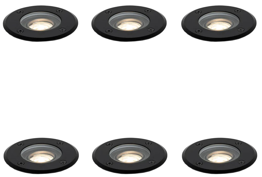 Set van 6 Moderne buiten grondspots zwart 35 mm verstelbaar IP65 - Delux Modern GU10 IP65 Buitenverlichting